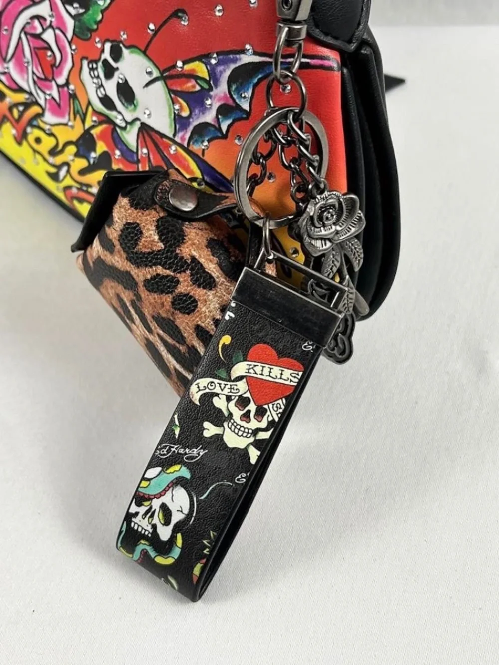 Ed Hardy Y2K Vibes Rhinestone Shoulder Bag Skull Rose Tattoo Purse NWT